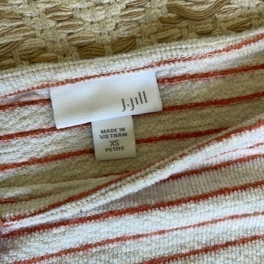 J.Jill terry cloth cream sweater with orange stripes pxs